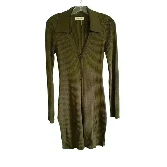 NICHOLAS NWOT Olive Ribbed Knit "Jasmin Tunic" Dress Sz M - Picture 14 of 16